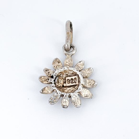 Vintage SU Sterling Silver 925 Sunflower Dangle Charm Pendant - Picture 4 of 7